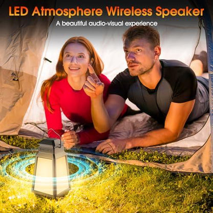 2 PCs Outdoor Speakers, Multi-Sync Wireless Speakers with Bluetooth Outdoor IPX65 Waterproof for Patio Garden Party Camping, LED Atmosphere Speaker with 8-Mode Switching, Gifts for Kids Men Women - CookCave