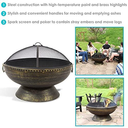 Sunnydaze 30-Inch Fire Pit Bowl with Spark Screen, Fireplace Poker, and Metal Grate - Black High-Temperature Paint Finish - CookCave