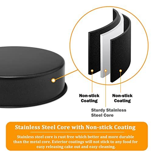 6 Inch Non-Stick Cake Pans Set of 2, P&P CHEF Round Baking Pans Bakeware for Layered Cakes, Non-Toxic, Stainless Steel Core & One-piece Design, Black - CookCave