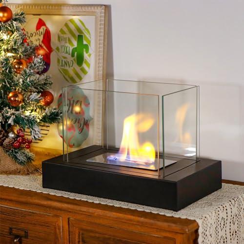 Rectangular Tabletop Fire Bowl Pot with Four-Sided Glass 13.5" L Portable Tabletop Fireplace Clean Burning Bio Ethanol Ventless Fireplace for Indoor Outdoor Patio Parties Events - CookCave