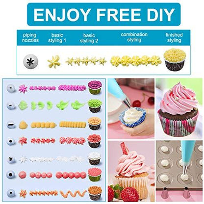 Silicone Icing Piping Bag,Reusable Cream Pastry Bag and 20× Stainless Steel Nozzle Set DIY Cake Decorating Tool(20×Nozzle, 2×Icing Cream Pastry Bag and 2 X Converter and 3×Scraper) [Energy Class A+] - CookCave