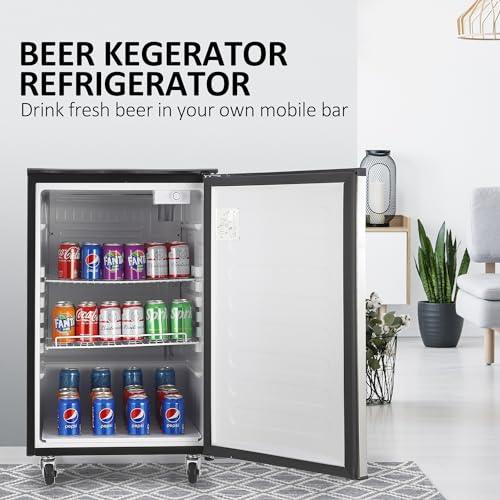 PioneerWorks Beer Kegerator, Dual Tap Draft Beer Dispenser, Full Size Stainless Steel Keg Refrigerator With Drip Tray, CO2 Cylinder, 32°F- 50°F Temperature Control, 170L - CookCave