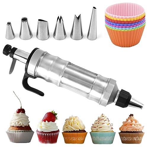 FANTEXY Dessert Decorating Syringe Set, Icing Piping Kit Stainless Steels Cake Decorating Tools 6 Piping Icing Nozzles Cupcake Decorating Kit - CookCave