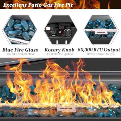 Greesum 43" Propane Gas Fire Pit Table 50,000 BTU Outdoor Rectangular FirePit with Lid, Rain Cover for Outside Garden Backyard Deck Patio, Black - CookCave