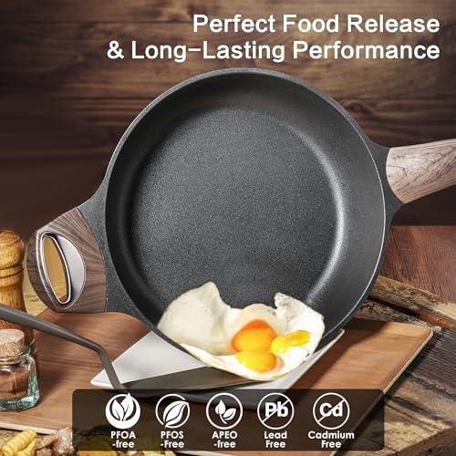 SENSARTE Nonstick Deep Frying Pan, 12 Inch Large Skillet Pan, Induction Cookware, 5Qt Non Stick Saute Pan with Lid, Non Toxic Cooking Pan with Helper Handle, Healthy, PFOA PFOS APEO Free, Black - CookCave