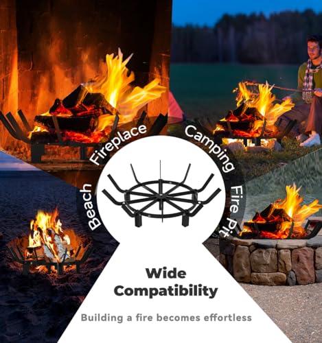 Mondazie 24 Inch Round Fire Pit Grate with 10 Bars for Firepit, Heavy Duty Firewood Log Burning Rack Holder for Fireplace Hearth Wood Stove and Outdoor Campfire, Black - CookCave