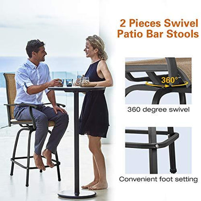 Devoko Patio Bar Stools Set of 2 All-Weather Outdoor Patio Furniture Set Counter Height Tall Patio Swivel Chairs for Bistro, Lawn, Garden, Backyard - CookCave