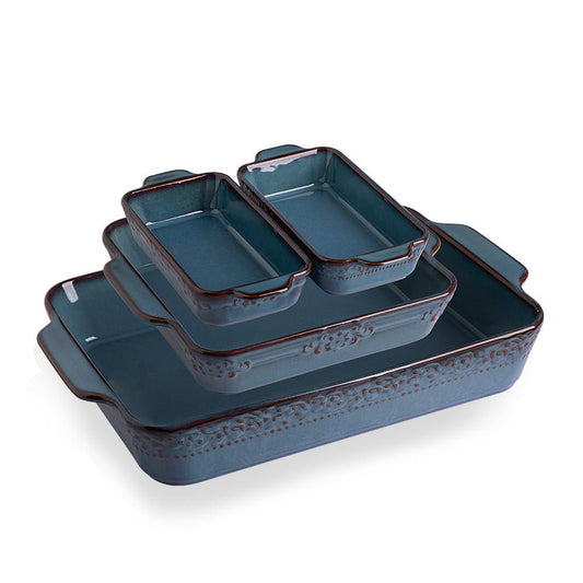 Sweejar Casserole Dishes for Oven, Ceramic Bakeware Set of 4, Rectangular Baking Dish with Handles, Lasagna Pans for Cooking, Gratin, Roasting, Banquet and Daily Use (Kiln-Change Blue) - CookCave