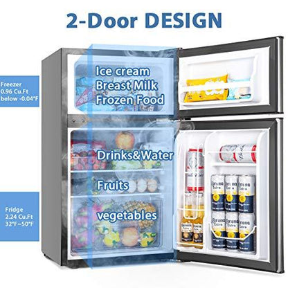 EUHOMY Mini Fridge with Freezer, 3.2 Cu.Ft Mini Refrigerator fridge, 2 door For Bedroom/Dorm/Office/Apartment - Food Storage or Cooling drinks(Silver). - CookCave
