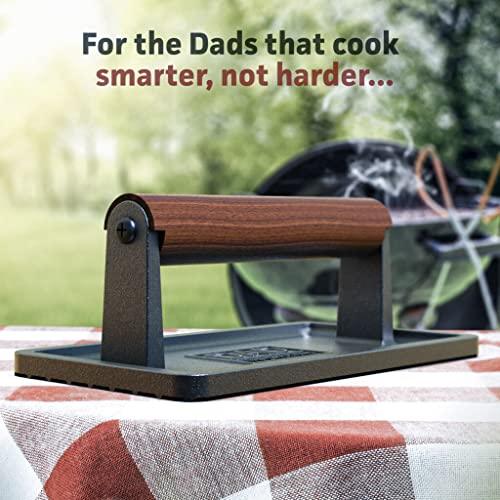 GALVANOX Soho Grilling Gift for Dad, BBQ Cast Iron Grill Press for Smash Burger, Hamburger, Meat, Bacon (2.6 lbs) Cooking Weight for Fathers Day/Christmas/Birthday “Dad The Grill King” (Gift Boxed) - CookCave