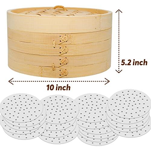 ONETANG 10 Inch Bamboo Steamer Basket, 2 Tier Steamer for Cooking, 20 Paper Liners, Perfect For Dim Sum, Chicken, Fish, Veggies, Natural Handmade Weaver, Eco-Friendly Gift Box (Holiday Gifts) - CookCave