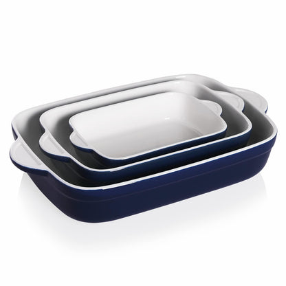 Sweejar Casserole Dish for Oven, Ceramic Non-Stick Roasting Baking Dish Sets of 3, Rectangular Lasagna Pan Deep for Cooking, Cake Dinner, Banquet, 13 x 9.4 Inch Bakeware with Handles (Navy) - CookCave