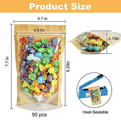 BEISHIDA Self-Sealing Resealable Kraft Paper Plastic Bags Reusable Stand Up Ziplock Pouches Bags for Food Storage Beans Coffee Cookie Snack Dried Flowers Tea 5 x 8 Inch, Pack of 50 (Kraft Brown) - CookCave
