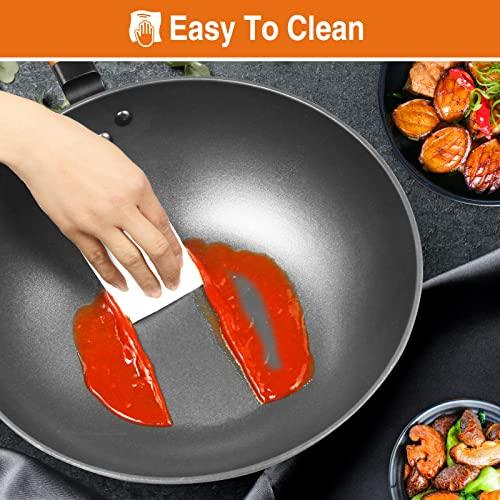 Anyfish Wok Pan with Lid, 13in Woks & Stir Fry Pans with Silicone Spatula, Nonstick Wok and Carbon Steel Woks, No Chemical Coated Flat Bottom Chinese Wok For Induction, Electric, Gas, All Stoves - CookCave