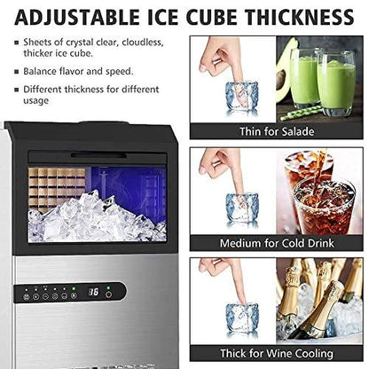 LifePlus Commercial Ice Maker Machine 100Lbs/24H, Stainless Steel Under Counter ice Machine with Large Storage Bin, 2 Way Water Supply, Freestanding for Home Party Shop Office Bar - CookCave