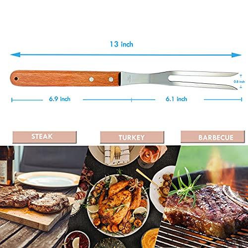 VOJACO Carving Fork, Meat Fork (2 Pack), 13 Inch Cooking Forks with Wooden Handle, Heavy Duty Stainless Steel BBQ Fork, Long Metal Chef Kitchen Forks for Barbecue, Serving, Cooking, Grilling, Roasting - CookCave