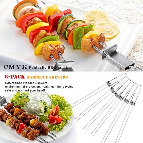 Barbecue Skewers, CMYK 6-Pack 13" Stainless Steel Grilling Skewers with Slider, Reusable Metal BBQ Shish Kabob Skewers Sticks - CookCave