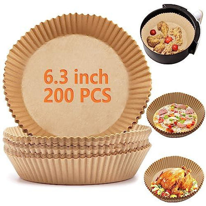 200Pcs Air Fryer Disposable Paper Liner, Round Non-Stick Air Fryer Liners Parchment Paper for Air Fryer Baking Roasting Microwave Oven (6.3 inch) - CookCave