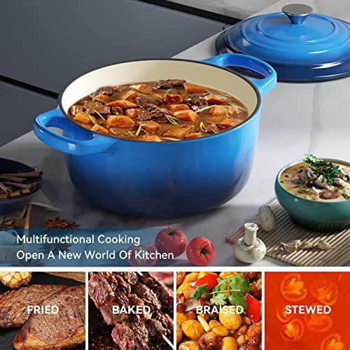 Miereirl 6 QT Enameled Dutch Oven Pot with Lid, Cast Iron Dutch Oven with Dual Handles for Bread Baking, Cooking, Non-stick Enamel Coated Cookware (Dark Blue) - CookCave