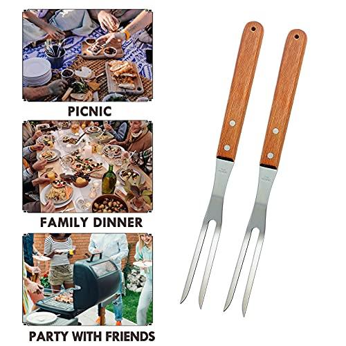 VOJACO Carving Fork, Meat Fork (2 Pack), 13 Inch Cooking Forks with Wooden Handle, Heavy Duty Stainless Steel BBQ Fork, Long Metal Chef Kitchen Forks for Barbecue, Serving, Cooking, Grilling, Roasting - CookCave