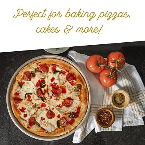 Ultra Cuisine 2 Piece Stone Deep Dish Pizza Pan Tortilla Pan - Detroit Style Pizza Pans - Carbon Steel Pizza Baking Pan - Cast Iron Pizza Pans Replacement - 12.7” x 1.5” Round Pizza Pans - CookCave