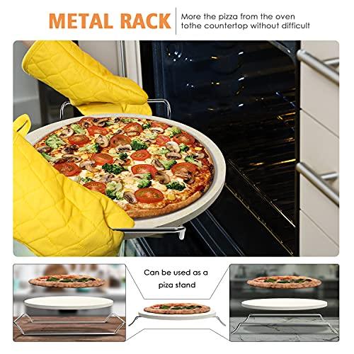 5 PCS Round Pizza Stone Set, 13" Pizza Stone for Oven and Grill with Pizza Peel(OAK),Serving Rack, Pizza Cutter & 10pcs Cooking Paper for Free, Baking Stone for Pizza, Bread - CookCave