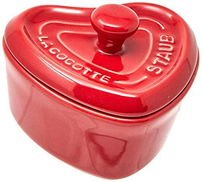 Staub Mini Ceramic Heart Cocotte with Lid, Cherry Red - CookCave