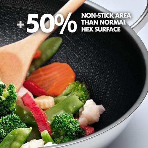 DOTCLAD Hybrid 12 inch Wok pan with Lid, PFOA and PTFE Free Cookware,non stick Stainless Steel Woks & Stir-fry pans Nonstick, Dishwasher and Oven Safe, Works on Induction - CookCave