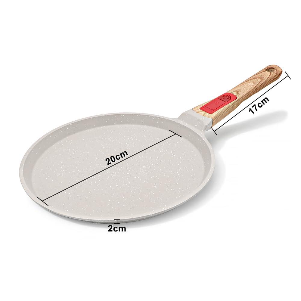 RANXINGST Non Stick Crepe Pan with Detachable Handle, 8 Inch Cast Aluminium Dosa Tawa Tortilla Pan, Pancake Pan Induction Compatible - White - CookCave