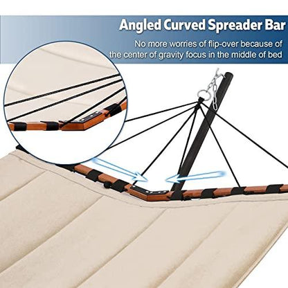 TegerDeger 12FT 2 Person Hammock with Stand Included 55 x 79IN Large Hammock 450LB Capacity with Hardwood Spreader Bar & Nylon Rope for Outside, Patio, Garden, Backyard, Beach, Poolside - Beige - CookCave