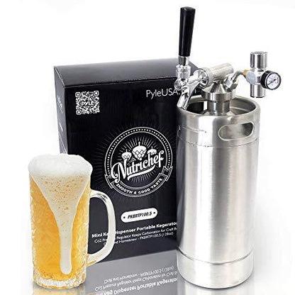 NutriChef Pressurized Growler Tap System, 128oz Stainless Steel Mini Keg Dispenser Portable Kegerator Kit, Co2 Pressure Regulator Keeps Carbonation for Craft Beer, Draft and Homebrew - CookCave