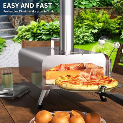 UDPATIO Outdoor Pizza Oven, 12" Wood Fired Pizza Ovens, Portable Pellet Pizza Stove for Outside, Portable Stainless Steel Pizza Maker for Backyard and Camping - CookCave
