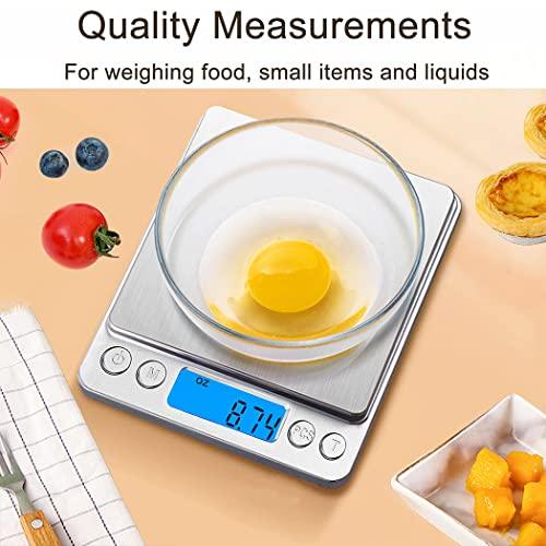 Food Scale Digital Kitchen Scale for Food Ounces and Grams, Small Electronic Pocket Scale for Weight Loss, Baking, Cooking, Coffee, Jewelry, 6.6lb/3kg, 0.01oz/0.1g Precision (Batteries, 2 Trays) - CookCave