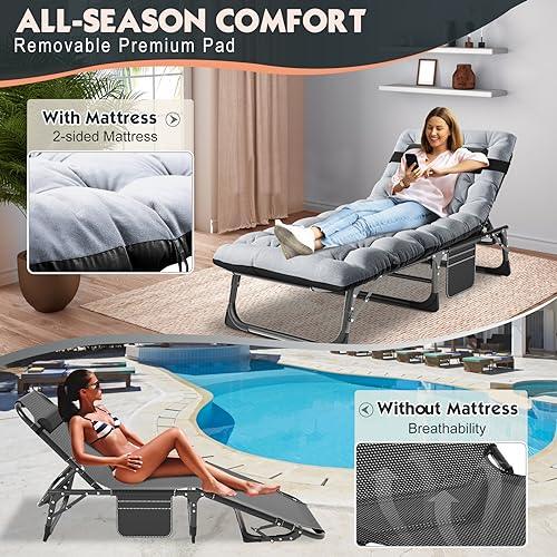 MOPHOTO Folding Lounge Chair 5-Position, Folding Cot, Portable Outdoor Folding Chaise Lounge Chair for Sun Tanning, Perfect for Pool Beach Patio Sunbathing - CookCave