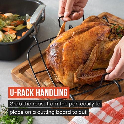 Chef Pomodoro Deluxe Large Carbon Steel Roasting Pan with U-Rack, 18.5 x 14.5-Inch, Extra-Large, Grey – The Ultimate Solution for Flawless Roasts, BBQs, and Oven-to-Table Entertaining - CookCave