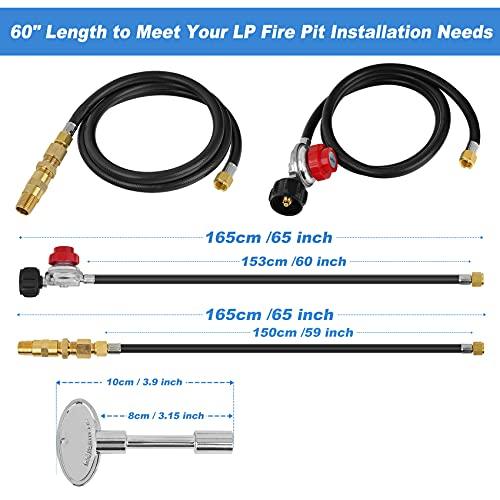 Skyflame LP Burner Connection Kit, Propane Fire Pit Replacement Parts with 1/2" Control Valve Key Set, 0~30PSI Adjustable Gas Pressure Regulator Hose, 60" Connect Hose, 150K Brass Air-Mixer - CookCave