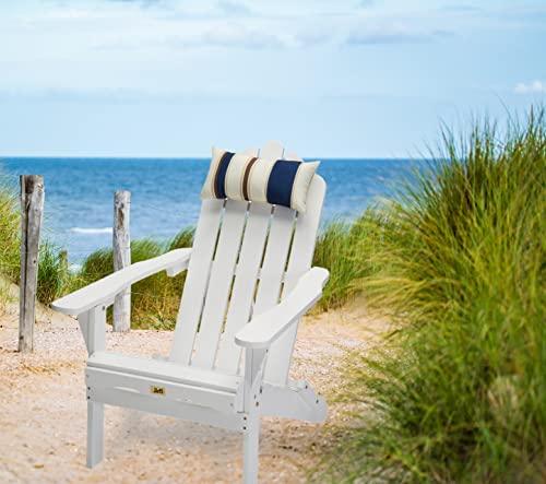 Anraja Outdoor Patio Wood Folding Adirondack Chair Outside with Pillow for Outdoor Patio, Porch, Yard, Garden, Fire Pit, White - CookCave