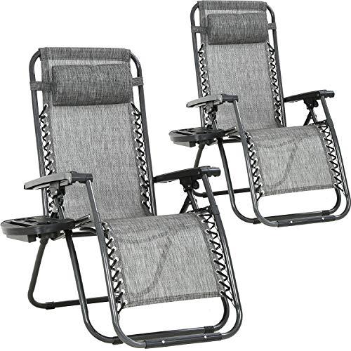 FDW Zero Gravity Chair Lounge Chair Set of 2 Lawn Chair Outdoor Chair Deck Chairs Camping Chairs Folding Patio Chair Beach Chairs Anti Recliner Pool Chair with Pillow and Cup Holder - CookCave