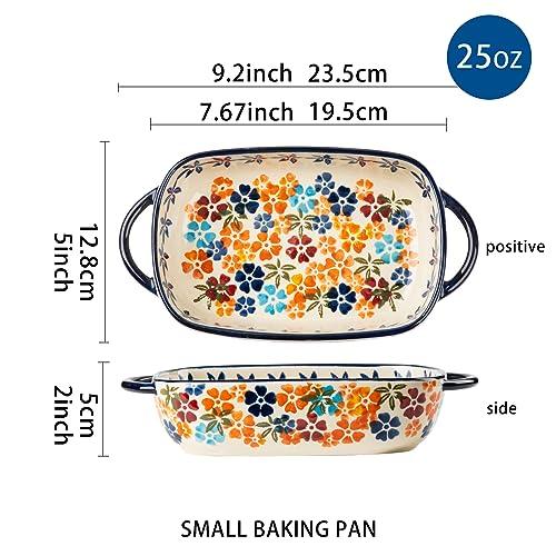 ONECCI Retro pastoral style Ceramic Baking Dish Rectangular Bakeware Set Baking Pan, 2-piece Hand-painted Porcelain Baking pan with handle, Casserole Dish for Oven/Cooking/Kitchen (Colorful Flower) - CookCave