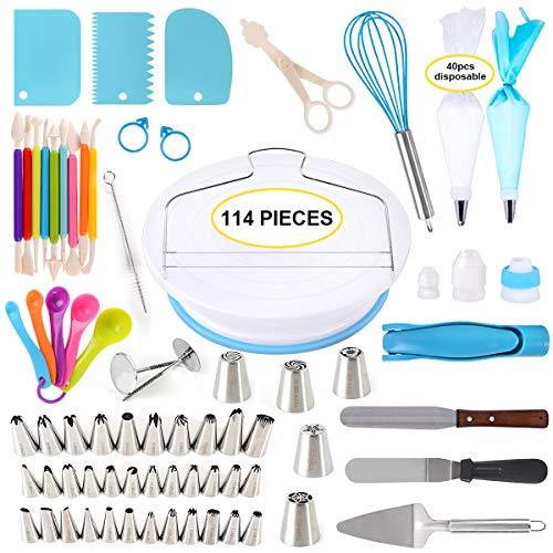 114Pcs Cake Decorating Supplies Kit for Beginners, Cupcake Decorating Tools Baking Supplies Set for Kids and Adults, Cake Turntable Stands, Piping Tips & Bags, Icing Smoother & Spatulas - CookCave