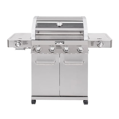 Monument Grills Larger 4-Burner Propane Gas Grills Stainless Steel Cabinet Style with Clear View Lid, LED Controls, Built in Thermometer, and Side & Infrared Side Sear Burners - CookCave
