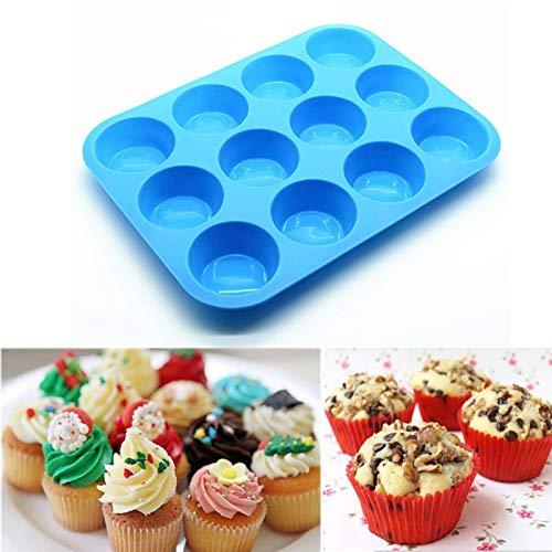 JEWOSTER Non-Sticky Silicone Muffin Pan—Muffin Molder for Muffins and Cupcakes—Cupcake silicone molder—Baking Accessory—12 X Muffin Molders (12-Red+Blue) - CookCave