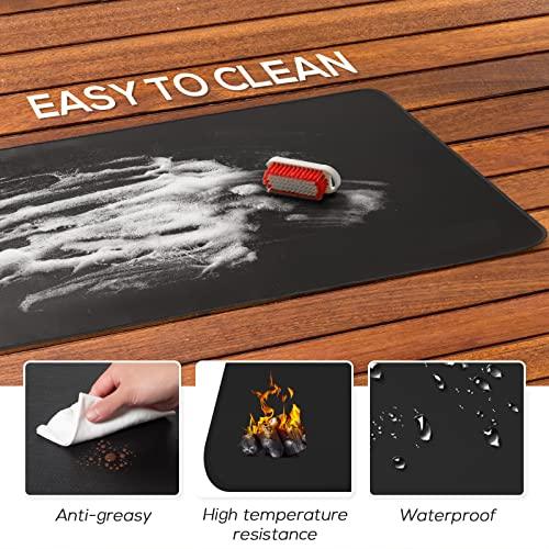 FLASLD Fireproof & Waterproof Under Blackstone Griddle BBQ Mat, Protect Your Prep Table and Outdoor Grill Table - Heat Resistant Grill Table Mat (Black,16 x 24in) - CookCave
