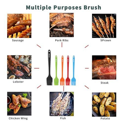 VITUER Silicone Basting Pastry Brush, 5 PCS Colorful Silicone Food Brush for Baking Cooking BBQ Grill Spread Oil Butter Sauce, Heat Resistant, Dishwasher Safe (5Pack, Rainbow Colors) - CookCave