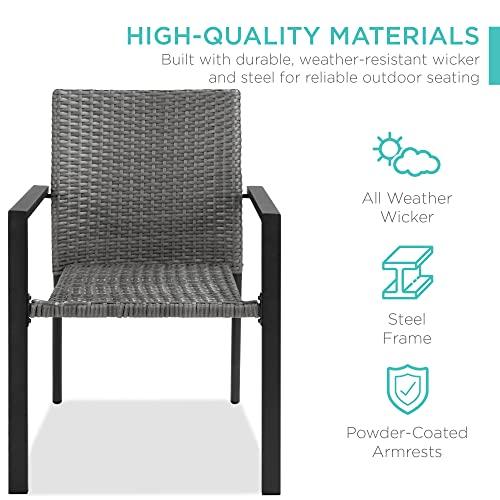 Best Choice Products Set of 2 Stackable Outdoor Wicker Dining Chairs All-Weather Firepit Armchair w/Armrests, Steel Frame for Patio, Deck, Garden, Yard - Gray - CookCave