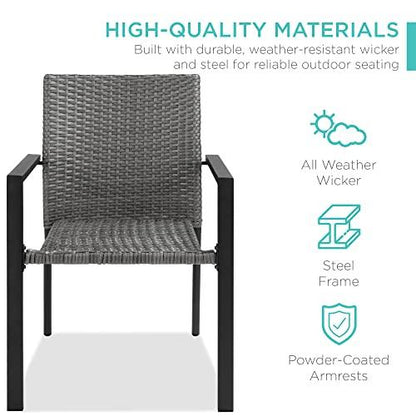 Best Choice Products Set of 2 Stackable Outdoor Wicker Dining Chairs All-Weather Firepit Armchair w/Armrests, Steel Frame for Patio, Deck, Garden, Yard - Gray - CookCave