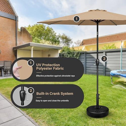 Simple Deluxe 9' Patio Umbrella Outdoor Table Market Yard Umbrella with Push Button Tilt/Crank, 8 Sturdy Ribs for Garden, Deck, Backyard, Pool, Tan - CookCave