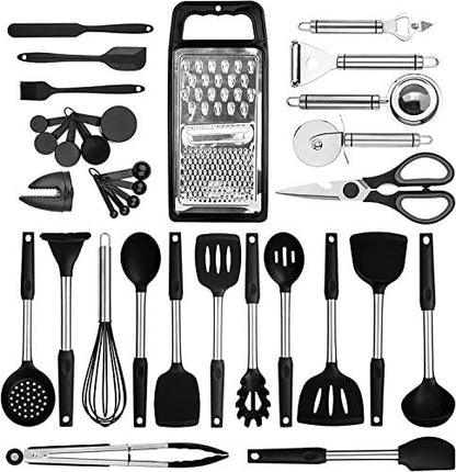 35 PCS Silicone kitchen Utensils set,Cooking Utensils set,Utensils,Kitchen Tool Set,Baking Set, Kitchen Set, Kitchen Gadgets,Kitchen Tools and Cookware Set with Holder.Stainless Steel - CookCave