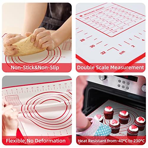 Silicone Pastry Mat 2 Pack Non Stick Baking Mat with Measuremenst 16" x 12" Small Non Slip Silicone Baking Mat for Fondant/Rolling Dough/Pie Crust/Cookies/Pizza/Bread BPA Free Kneading Mat - CookCave