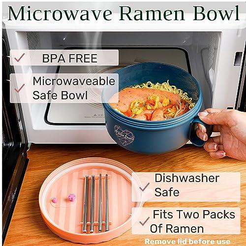 AI LOVE PEACE Microwave Ramen Bowl, Noodle Bowl, Portable Ramen Cooker, Instant Ramen Noodle Bowls, Microwave Pasta Cooker,Microwave Safe Soup Bowl With Lid, Dorm Microwave Ramen Pot, BPA Free(Pink) - CookCave